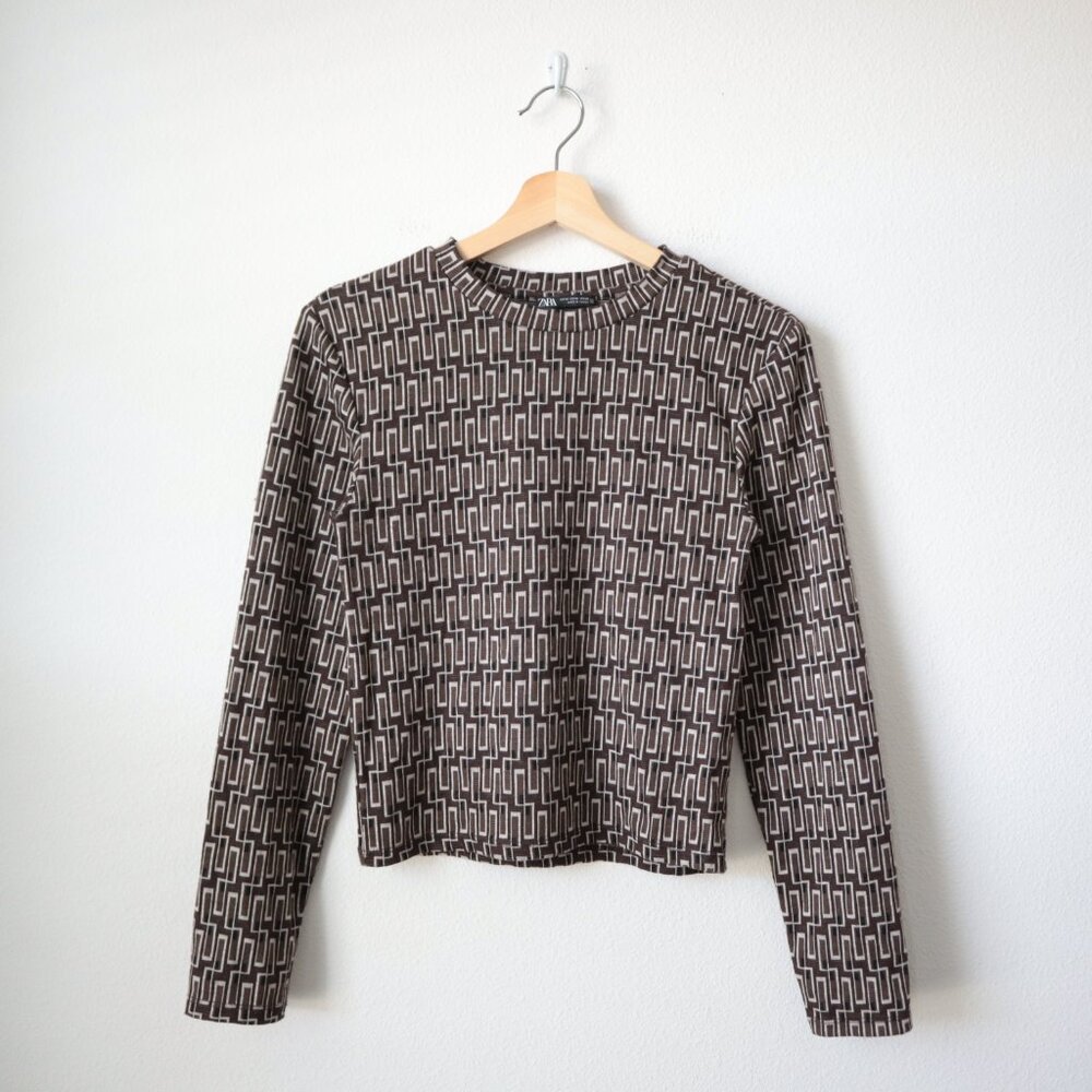 Zara Retro Geometric Long Sleeve Top | M - Picture 1 of 4